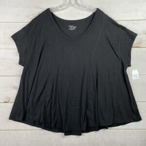 Time And Tru Womens Top XXXL 22 Black Short Cap Sleeve Raglan Tee Knit NWT
